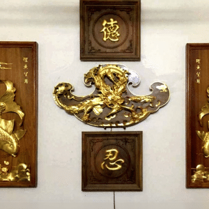 Tranh Lý Ngư Vọng Nguyệt Thếp Vàng