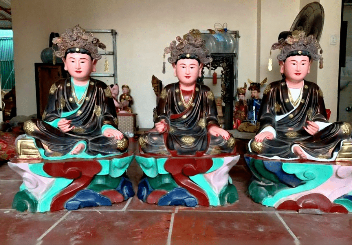 Tượng Tam Toà Thánh Mẫu Ngồi Mây Sơn Giả Cổ